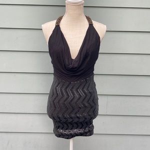 Sky racer back cowl neck embellished sequin cocktail club mini dress